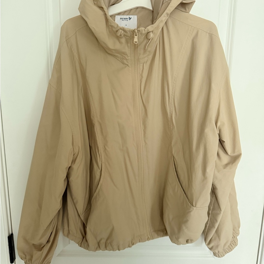 Old Navy Beige Hooded Bomber rain Jacket